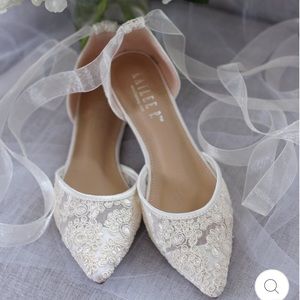 Ivory Crochet Lace Flat with Sheer Organza